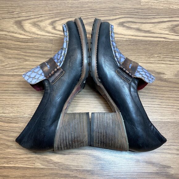 Women's Bristol Freebird Blue Snakeskin Print Leather Chunky Loafer Heels sz 10 - Picture 3 of 9
